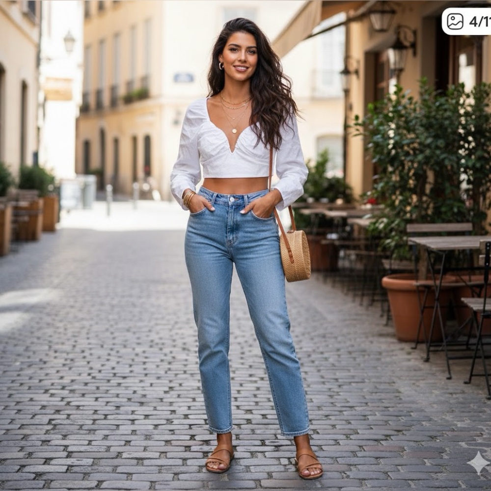 NEW ZARA white long sleeve crop TOP medium